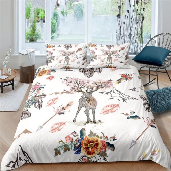 

home living luxury boho deer print 2/3pcs soft duvet cover pillowcase  and king size kids bedding set eu/us/au sets