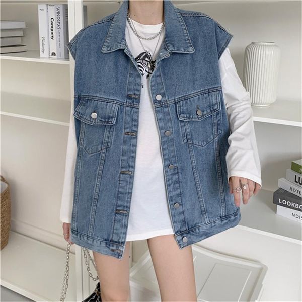 

women's vests spring autumn sleeveless denim jackets for women 2021 streetwear casual vest chaquetas outwear veste femme, Black;white
