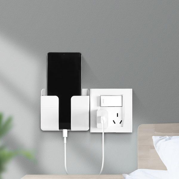

hooks & rails paste style wall mounted organizer storage box remote control mobile phone plug holder charging multifunction stand