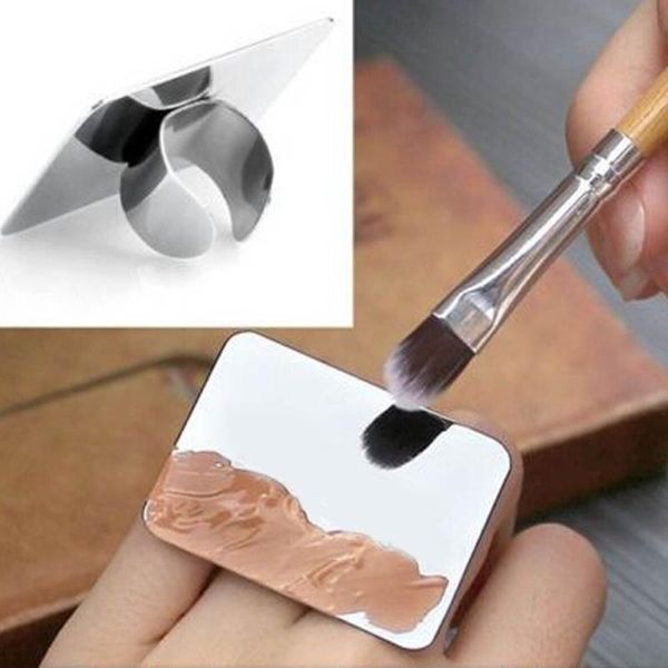 

nail art equipment 1pcs stainless steel polish painting color pigment holder storage plate case metal finger ring palette, Silver