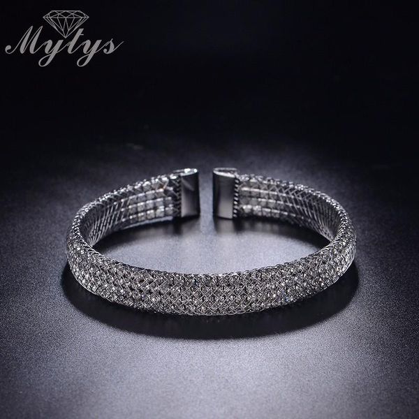 

mytys black gun plated open bangles mesh net tennis bracelet size grey color b1023 bangle