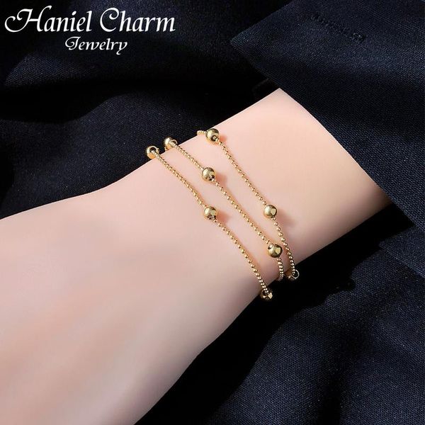 

charm bracelets 2021 wholesale fashionable simple stainless steel ball beads bracelet for women strand wedding jewelry, Golden;silver
