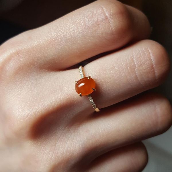 

cluster rings original natural seed chalcedony egg round opening adjustable ring elegant charm creative retro female silver jewelry, Golden;silver