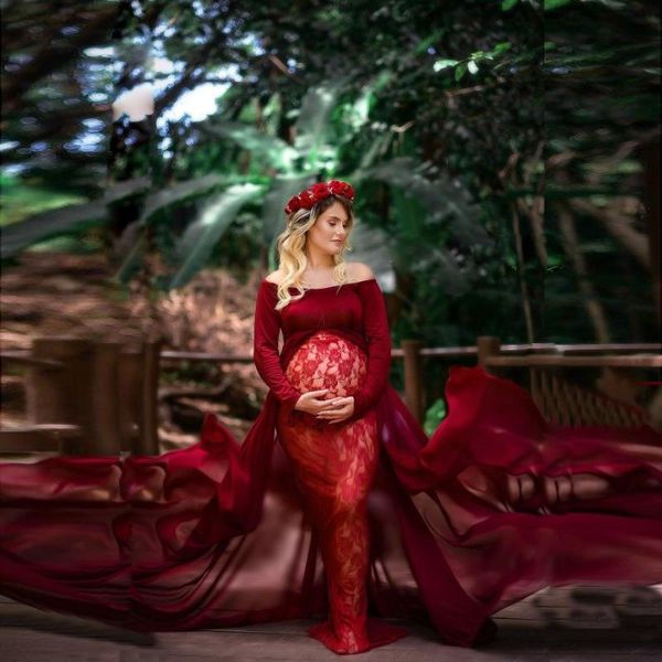 

maternity dresses long section tail for po props dress pregnant women sleeve maxi pregnancy shoot, White