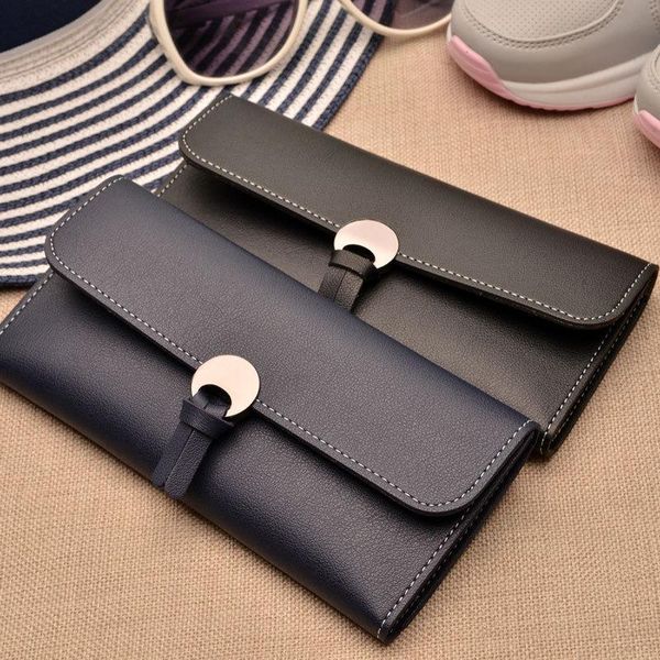 

wallets ladies long wallet korean buckle three fold soft multi card holder bag women cute, Red;black
