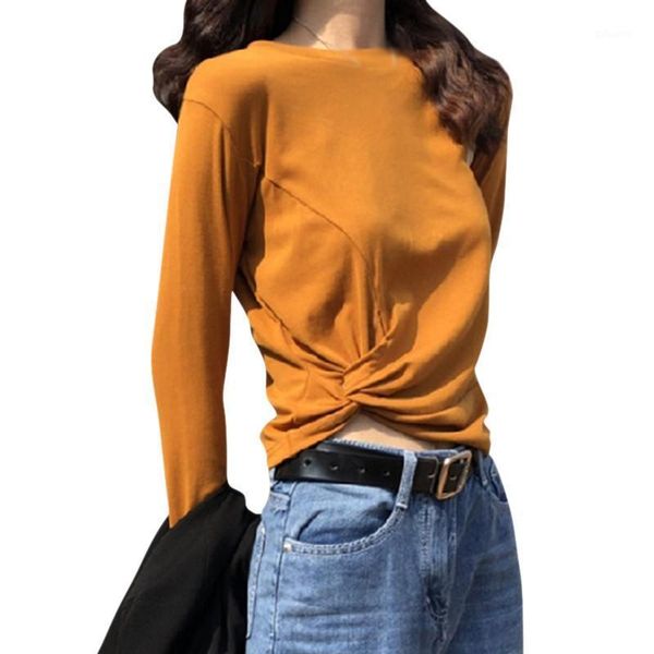 

women's t-shirt 2021 fashion slim solid long-sleeved spring autumn students high waist cropped short bottoming clothing, White