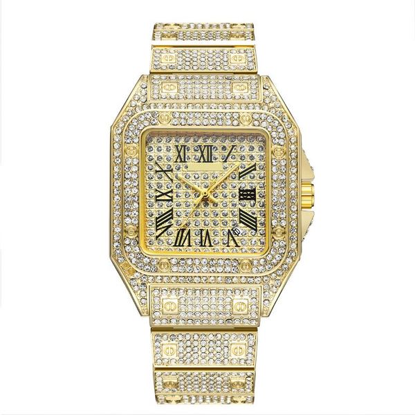

wristwatches square calendar luxury diamond couple quartz watch, Slivery;brown