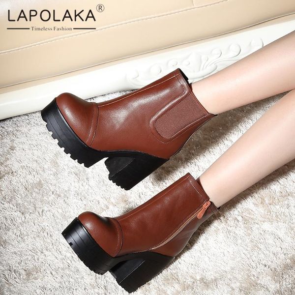 

boots 2021 design waterproof non-slip comfy booties ladies zip up concise thick high heels shoes woman, Black