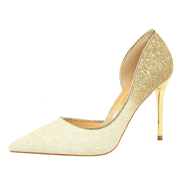 

sandals women pointed toe nightclub thin heels gradient color sequin side hollow single shoes wedding pumps g0043 cmtk, Black