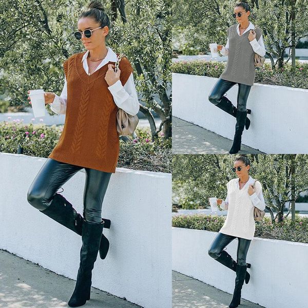

women's vests waistcoat women vest sleeveless knitted sweater fashion knitwear winter loose casual female autumn 2021, Black;white