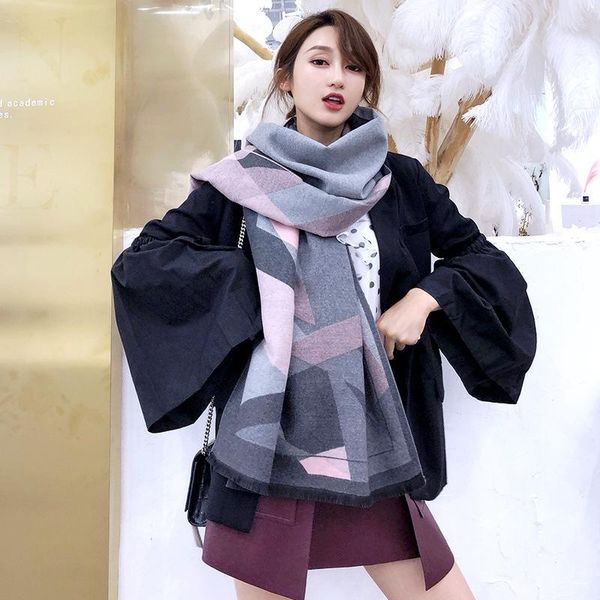 

scarves 2021 winter imitation cashmere double-sided thick scarf for women korean air conditioning warm shawl neck scarfs, Blue;gray