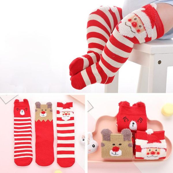 

footies 3 pair/set winter autumn over knee baby socks boys girls cartoon design warm keeping cotton toddler, Blue