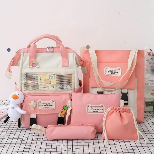 

school bags q1fa 5pcs/set nylon backpacks women lovely daypack for teenage girls bookbags