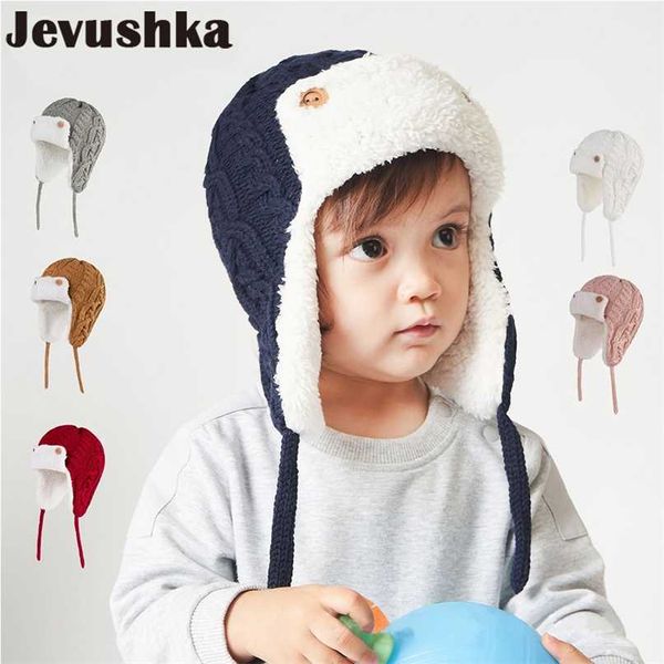 Inverno Bebê Bombarbeiro Chapéu de Algodão Knit Kids Beanie Caps para meninos e meninas com fleece forro crianças 211126