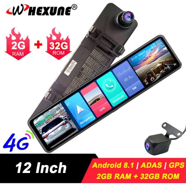 

car dvr 12" android 8.1 rearview mirror fhd 1080p adas dash cam camera video recorder auto registrar dashcam gps dvrs rear view cameras