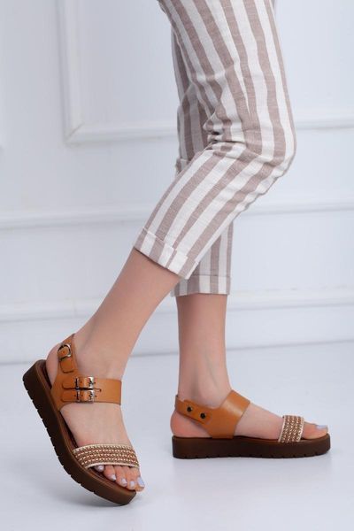 

sandals genuine leather tan women 's rt-3138, Black