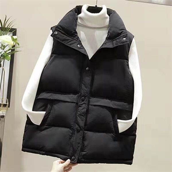 

vangull women vest winter warm plus size down cotton padded jacket female vests mandarin collar sleeveless waistcoat, Black;white