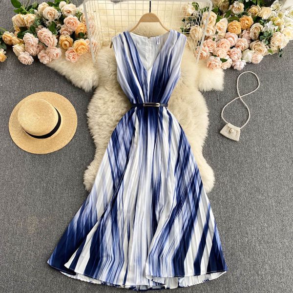

dresses vintage tie dye pleated dress women v-neck sleeveless vestidos female summer beach party irrgular draped robe casual new, Black;gray
