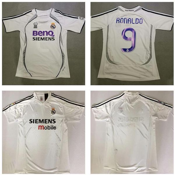 

03/04 retro edition real 06/07 #7 raul #9 ronaldo #23 beckham short sleeve football shirt uniforms, Black;yellow
