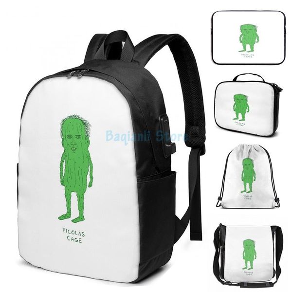 

funny graphic print picolas cage usb charge backpack men school bags women bag travel laptop