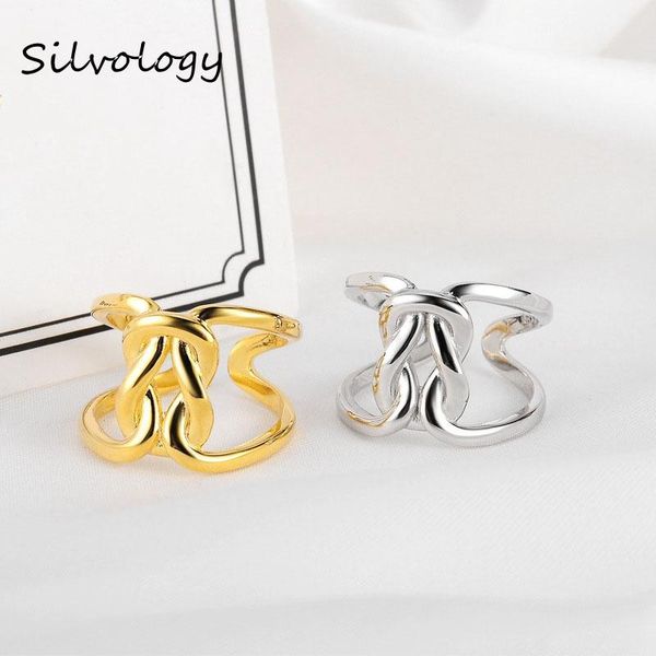 

cluster rings silvology 925 sterling silver weave knot original design twine line japan korea for women 2021 festival jewelry gift, Golden;silver