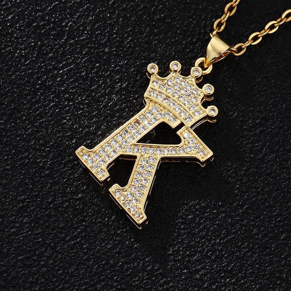

26pcs/sets cz crown necklace a-z initial letters charm necklaces women men punk jewelry gold ketting hip hop bijoux collier pendant, Silver