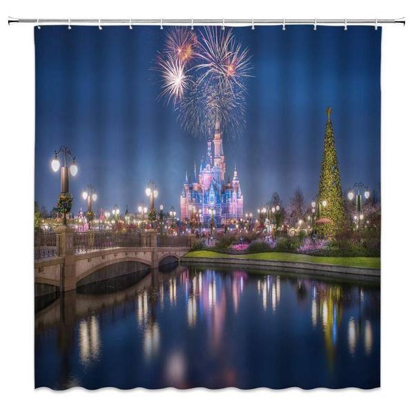 

shower curtains fantasy castle curtain night christmas children's buliding romantic fireworks city street view 70x70 inch polyester