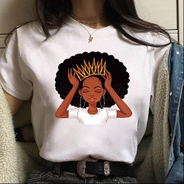 

womens t shirt melanin poppin women clothing beautiful black girl print tee graphic fashion shirts, White