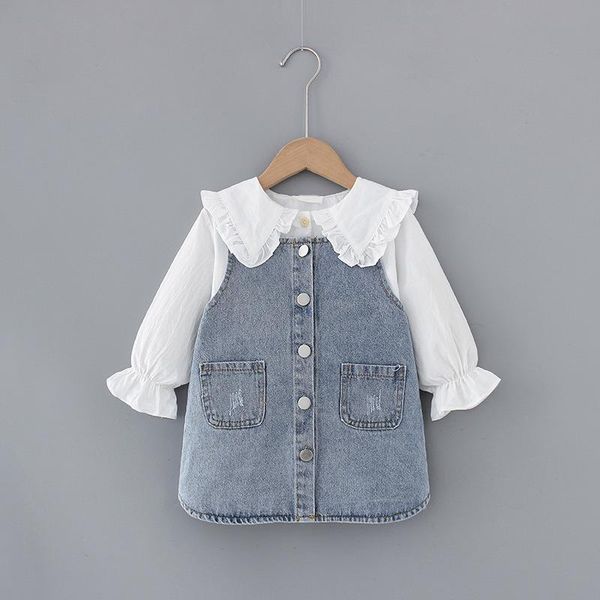 

clothing sets 1 2 3 4 5 t spring born baby girl clothes outfits kids t-shirt + denim skirt suit for infant set, White