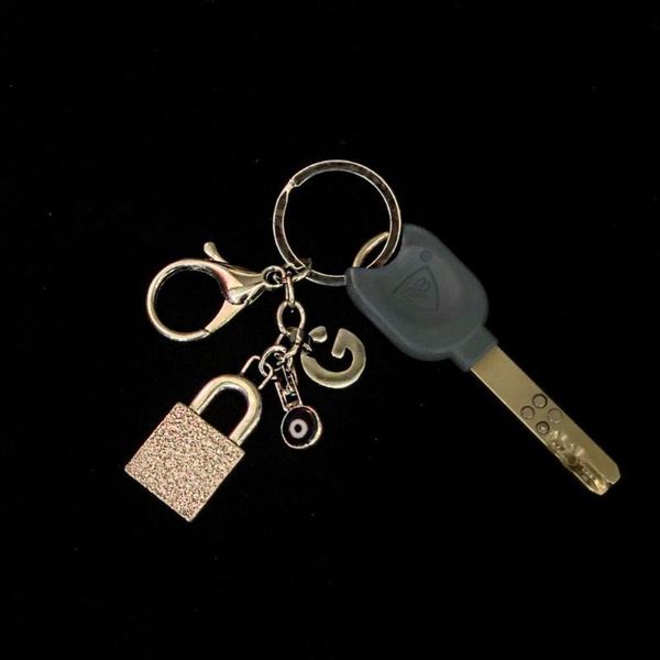 

keychains gulce dereli, lock and letter charm key chain, initial, gift box, gold/silver plated