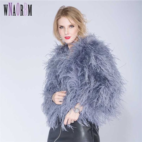 

winter ostrich fur jacket feather fur coat casual long-sleeved australia imported fur ostrich jacket ladies nightclub coat 211129, Black