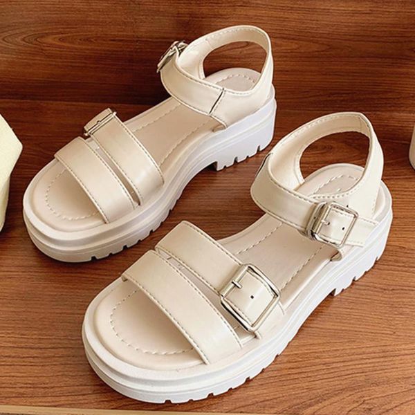 

sandals 2021 platform open toe block heel ladies shoes fashion summer ankle strap buckle high heels thick bottom hollow women, Black