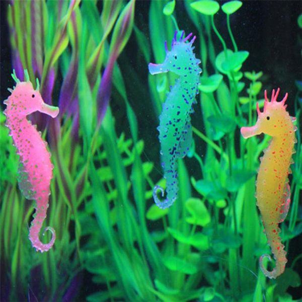 

decorations quality silicone aquarium fish tank landscaping decor glowing effect animal sea horse ornament 10cm*4cm wholesale &918