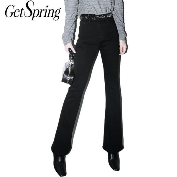 

getspring women jean black high waist flare denim pants woman vintage casual jeans plus size 2021 trousers women's, Blue