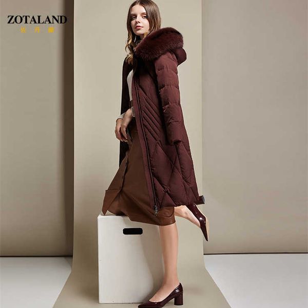 

autumn and winter white duck down women's et slim hooded medium length fox collar