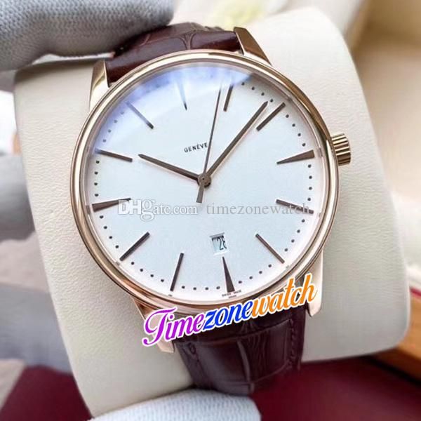 

42mm traditionnelle 85180/000r-9248 automatic mens watch 85180 date white dial rose gold case brown leather strap watches timezonewatch e139, Slivery;brown