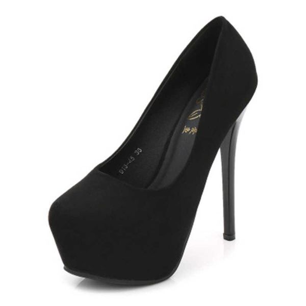 

dress shoes women's high heels flock platform heeled pumps women night club thin heel stiletto round toe slip-on shoe, Black