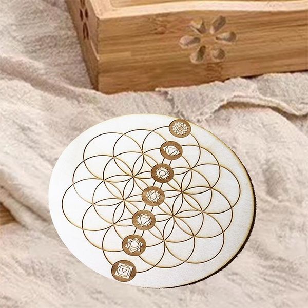 

mats & pads 10cm creative chakra pattern wood flower of life natural symbol round for stone crystal set diy deco