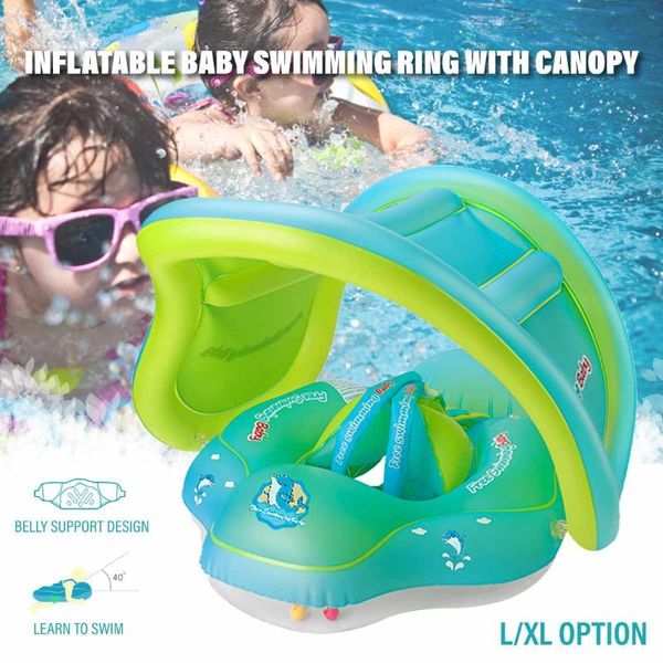 

inflatable baby swimming ring toddler floating swim pool water seat boat canopy pvc infant children circle sunshade l/xl life vest & buoy