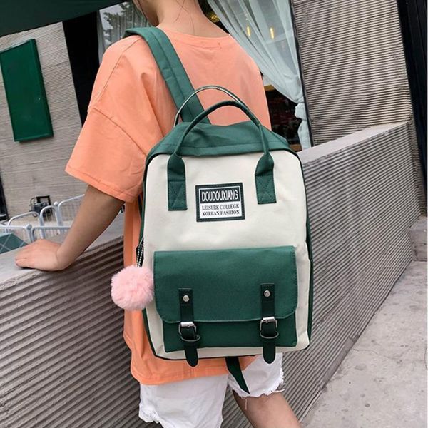 

5pcs/set canvas school bag for teenager girls student larger capacity women travel lapbackpacks female book bags