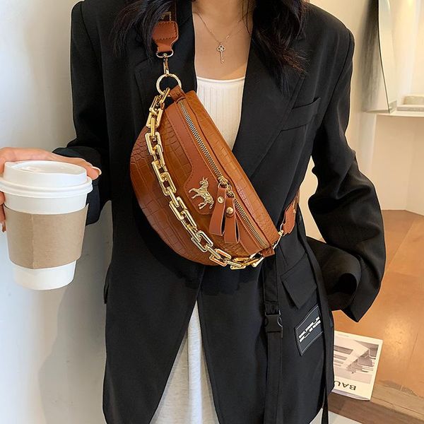 

waist bags 2021chain fanny pack women leather bag chest mini female belt fashion ladies shoulder crossbody