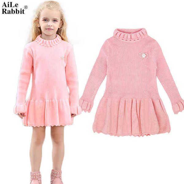 Aile coelho outono inverno meninas vestido longo manga camisola vestido corsage altifalante mangas de alta qualidade marca rosa vermelho k1 g1215