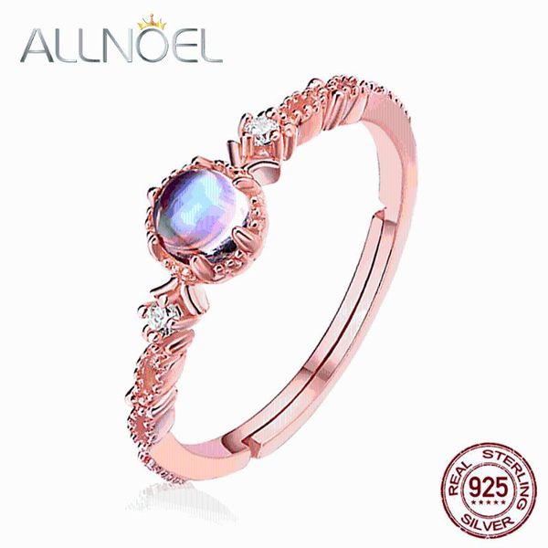 Anelli a grappolo ALLNOEL Argento massiccio 925 per donna 100% Granato arancione naturale Quarzo rosa Pietra di luna blu Bella fascia