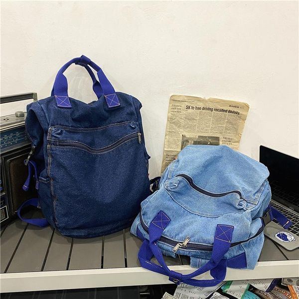 

backpack classic blue denim women retro travel bagpack large capacity backbag college student school bags for teenager girls