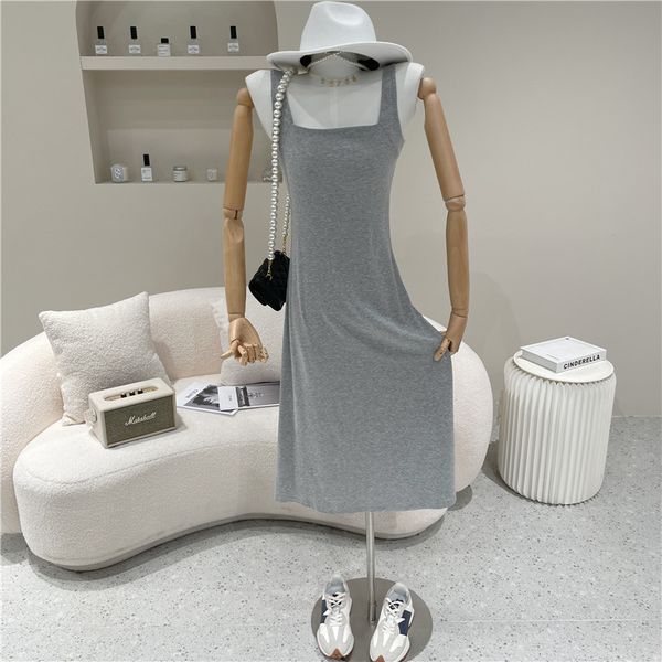 

dresses women's summer niche fashion design without back suspend versatile thin middle length with wrap dress line a, Black;gray