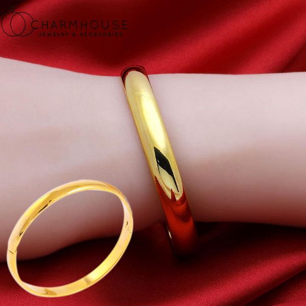 

bangle gold/ silver color charm bangles for women 6mm smooth round cuff & bracelet pulseira femme 2021 trendy jewelry bijoux, Black