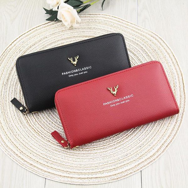 

wallets 2021 fashion women wristlet wallet zipper long cash phone card holder lady clutches purse big capacity bag, Red;black