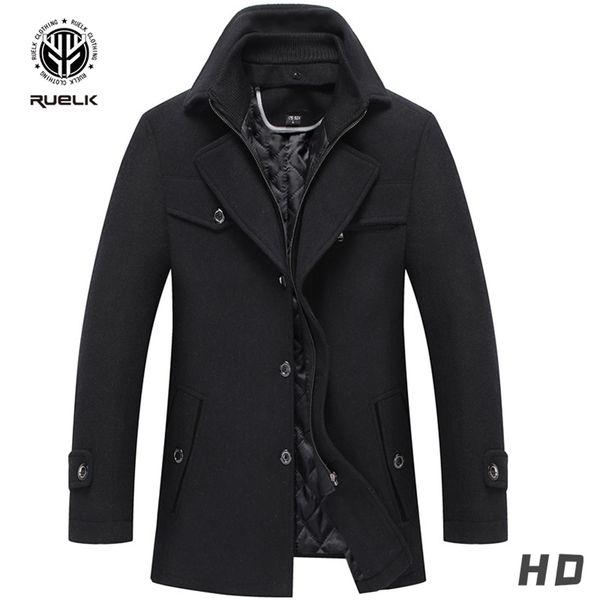 

ruelk autumn and winter men's woolen wool coat fashion classic solid color double collar thickened lapel jacket men 211122, Black