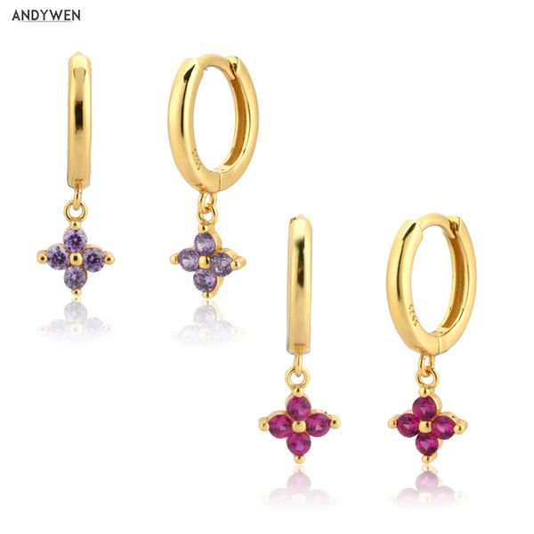

andywen 925 sterling silver gold rose red purple drop earring women luxury fashion piercing rock punk jewelry ohrringe pendiente, Golden