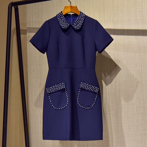

dress spring runway fashion women's short beads dressed up party bathrobe office dresses, Black;gray